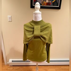 Talk of the Walk 2 Piece Olive Green Sweater with Poncho Bow Detail